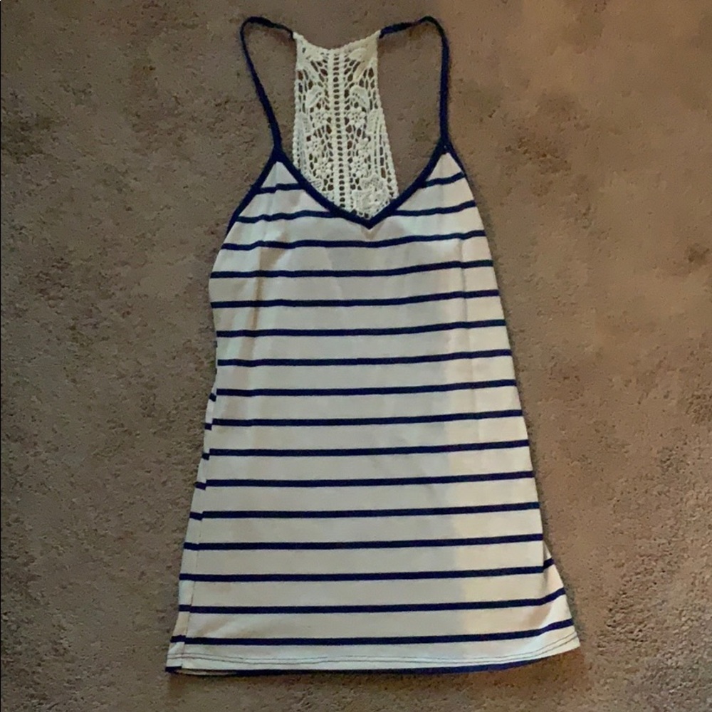 Blue and white striped tank top